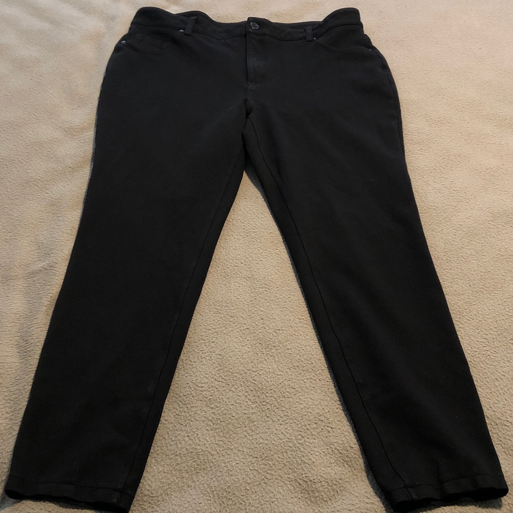 Women's Large DKNY Pants Black Slacks Straight Leg‎ Ponte Stretch Pockets